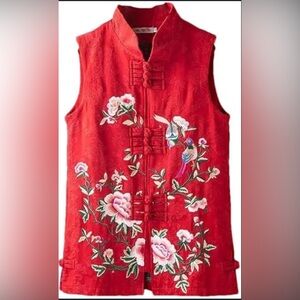 Red Floral Embroidered Vest